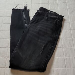 Blanknyc The Bond Jeans Mid Rise Skinny Bejeweled Black Dsitressed Size …